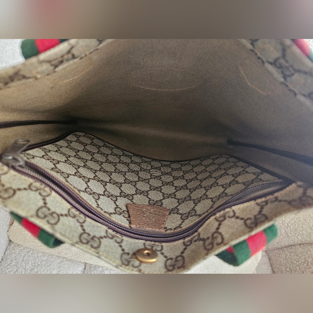 Gucci Beige and Brown Tote Bag with Red and Green Straps GUC - Picture 6 of 16